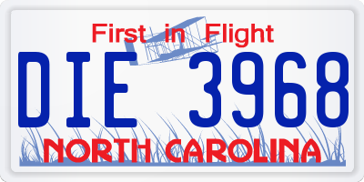 NC license plate DIE3968
