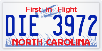 NC license plate DIE3972