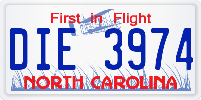 NC license plate DIE3974