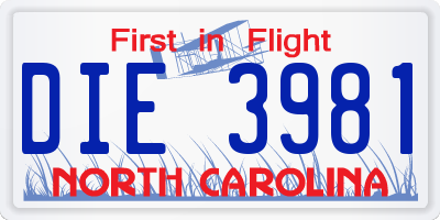 NC license plate DIE3981