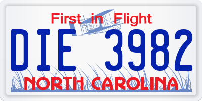 NC license plate DIE3982