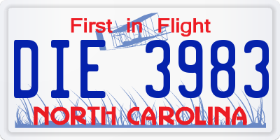 NC license plate DIE3983