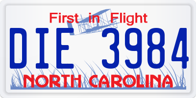 NC license plate DIE3984