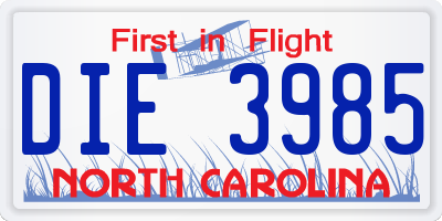 NC license plate DIE3985