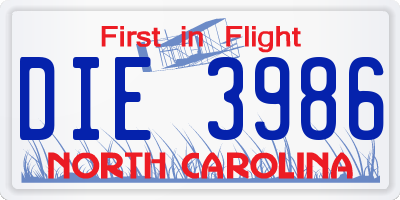 NC license plate DIE3986