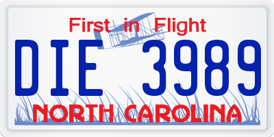 NC license plate DIE3989