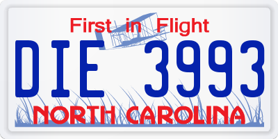 NC license plate DIE3993