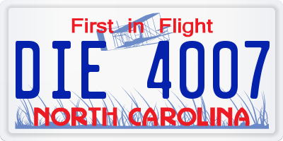 NC license plate DIE4007