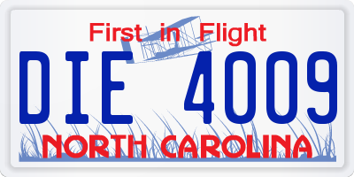 NC license plate DIE4009