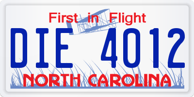 NC license plate DIE4012