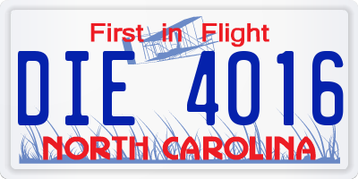 NC license plate DIE4016