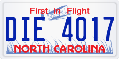 NC license plate DIE4017