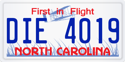 NC license plate DIE4019