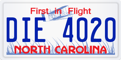 NC license plate DIE4020