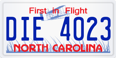 NC license plate DIE4023