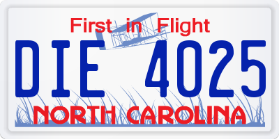 NC license plate DIE4025