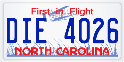NC license plate DIE4026