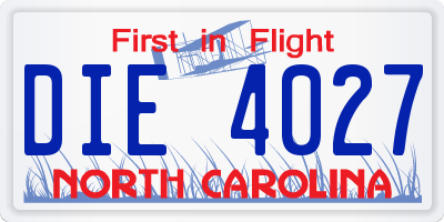 NC license plate DIE4027