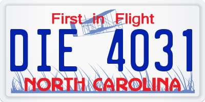 NC license plate DIE4031