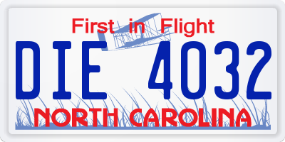 NC license plate DIE4032