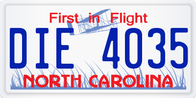 NC license plate DIE4035