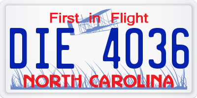 NC license plate DIE4036