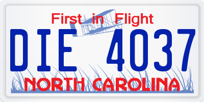 NC license plate DIE4037