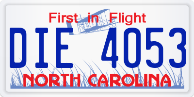 NC license plate DIE4053