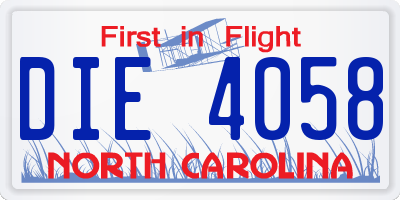 NC license plate DIE4058