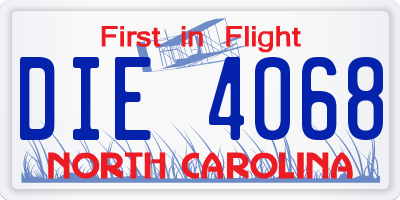 NC license plate DIE4068