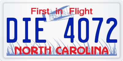NC license plate DIE4072