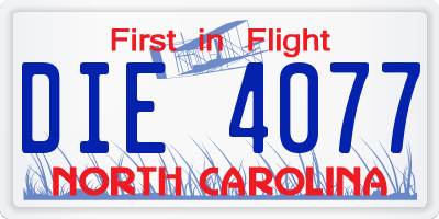 NC license plate DIE4077