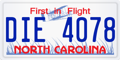 NC license plate DIE4078