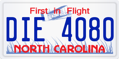 NC license plate DIE4080