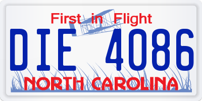 NC license plate DIE4086