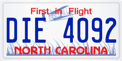 NC license plate DIE4092