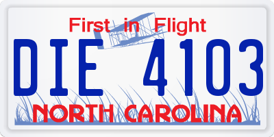 NC license plate DIE4103