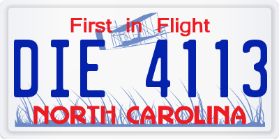 NC license plate DIE4113
