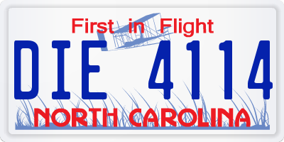 NC license plate DIE4114