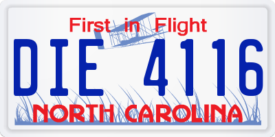NC license plate DIE4116