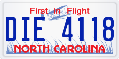 NC license plate DIE4118