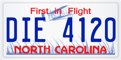 NC license plate DIE4120