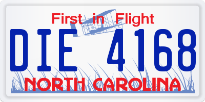 NC license plate DIE4168