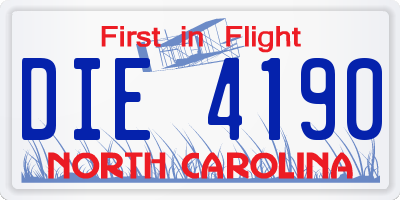 NC license plate DIE4190