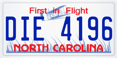 NC license plate DIE4196