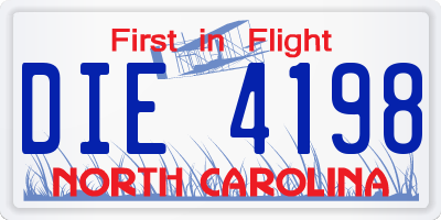NC license plate DIE4198