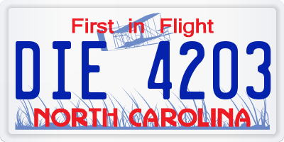 NC license plate DIE4203