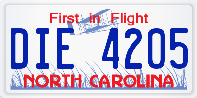 NC license plate DIE4205