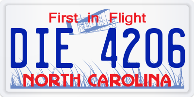 NC license plate DIE4206
