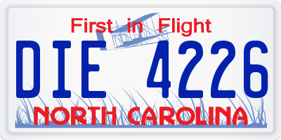 NC license plate DIE4226